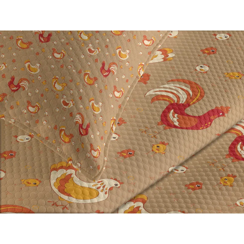 Ambesonne Ambesonne Hen and Chicks Bedspread Set Farm Family Animals Camel Vermilion