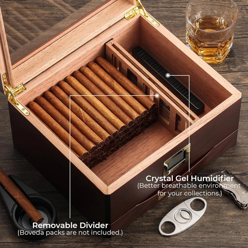 GLENCREAG GLENCREAG MMT-3041 Cigar Humidor Box for 55 Counts, Spanish Cedar Lining, Digital Hygrometer