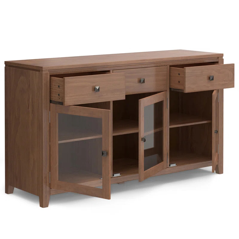 Simpli Home Cosmopolitan 54"W Solid Wood Contemporary 3-Door Sideboard Buffet with 3 Drawers