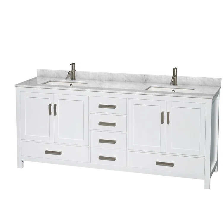 Wyndham Collection Sheffield 80" Freestanding Double Bathroom Vanity with Marble Top