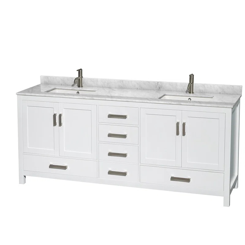 Wyndham Collection Sheffield 80" Freestanding Double Bathroom Vanity with Marble Top