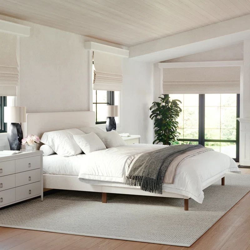 Martha Stewart Martha Stewart Britta Upholstered Platform Bed With Piped Detail Headboard