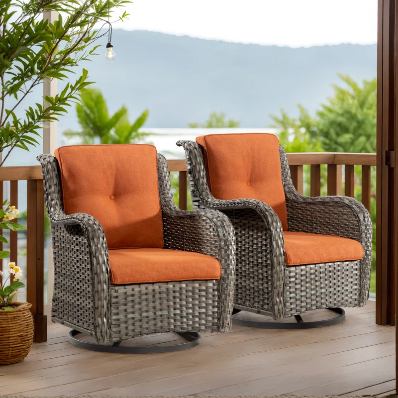 COZYWOR Swivel Wicker Patio Chair with Cushions (Set of 2)