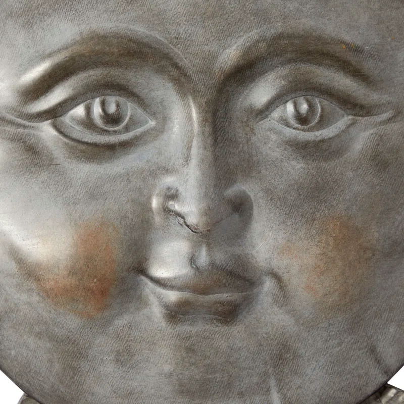 Metal Indoor Outdoor Face Sun Gray Wall Decor with Ribbed Detailing