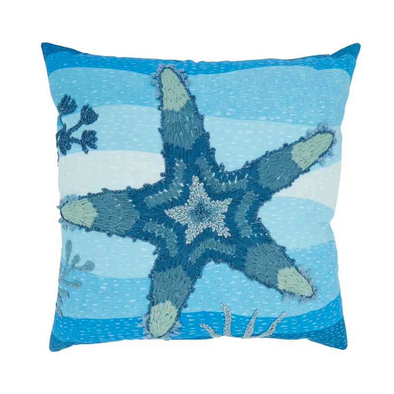Saro Outdoor Embroidered Starfish Pillow Cover