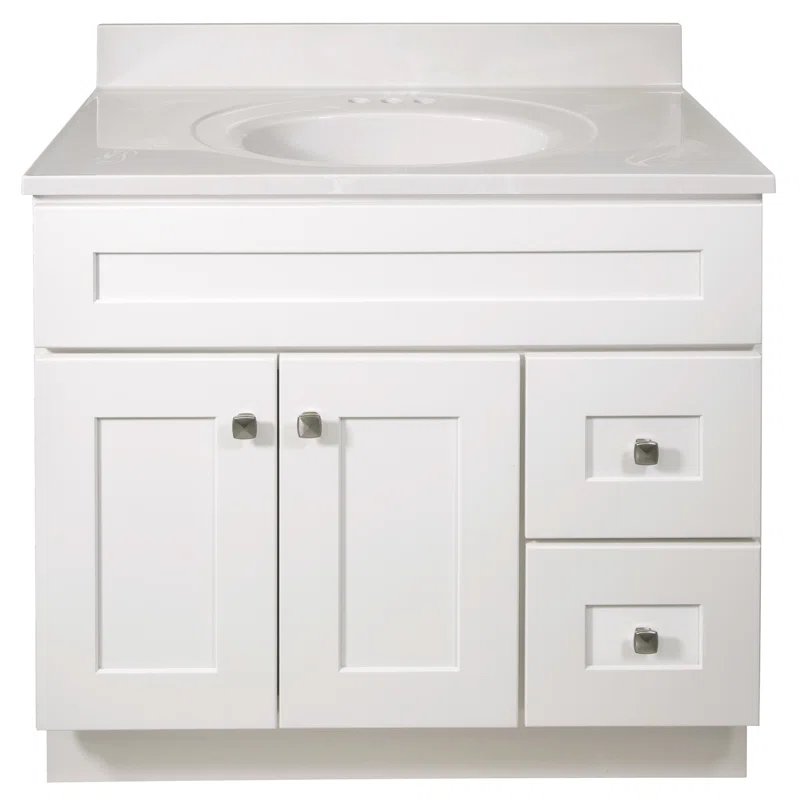 Design House Brookings 37 Inch Solid Wood Bathroom Vanity with Cultured Marble Top, Assembled, Sherwin Williams® Gray – Design House, 216127