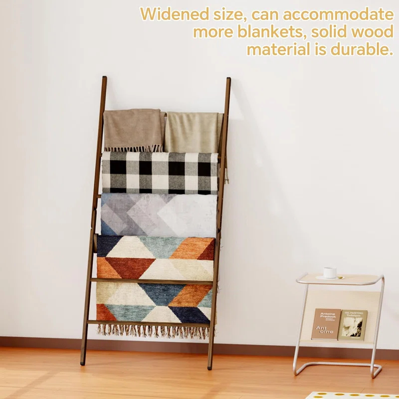 Red Barrel Studio® 6-Tier Wide Double Blanket Ladder Wood, Rustic Decorative Towel Rack For Big Blanket, Towel, Quilt, Clothes, Freestanding Blanket Holder Towel Ladder Decor Stand For Living Room, Bedroom
