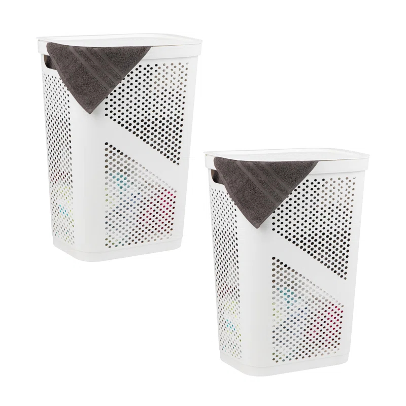Mind Reader Mind Reader 60L Slim Laundry Hamper, Clothes Basket, Lid, Ventilated, Plastic, 17.25"L x 13.75"W x 23.5"H, 2-Pack