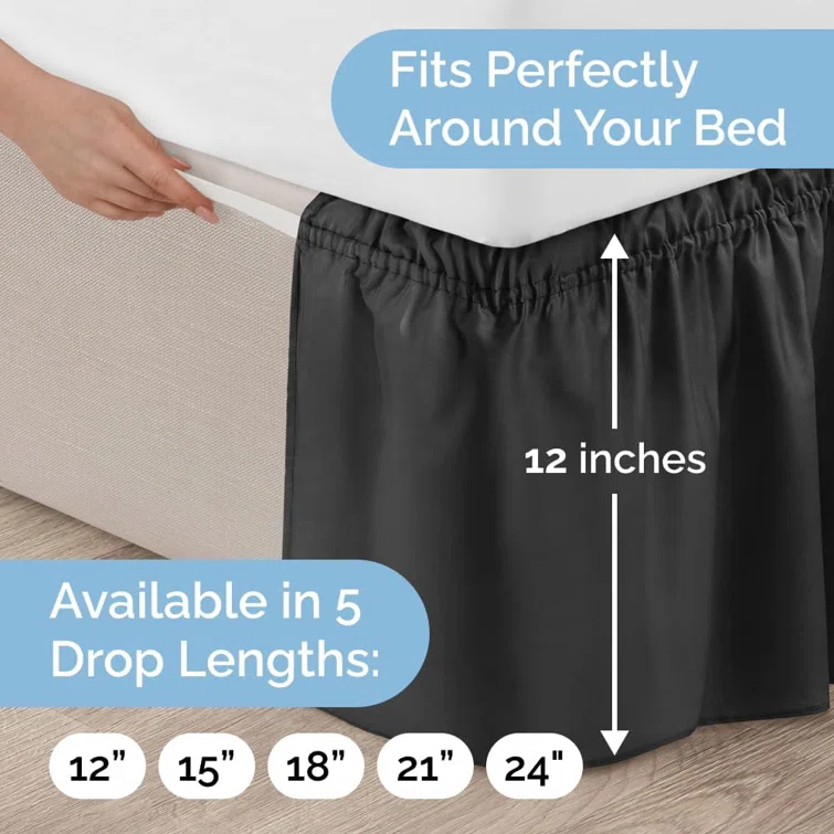 CGK Linens Ruffled Elastic Wrap Around Tailored Bed Skirt