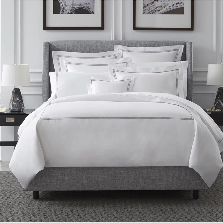 Twin White and Ocean Cotton Percale Duvet Cover