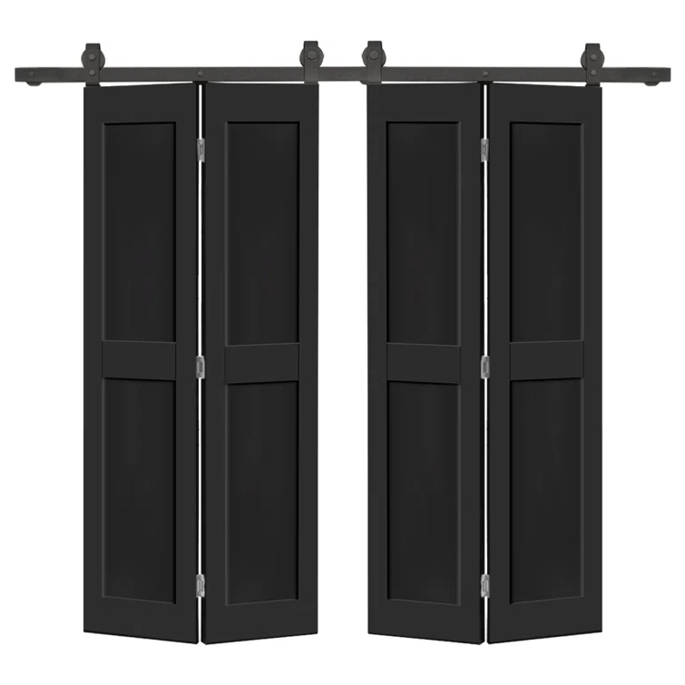 Calhome 2 PANEL Shaker Composite Double Bi-Fold Door with Barn Door Hardware Kit