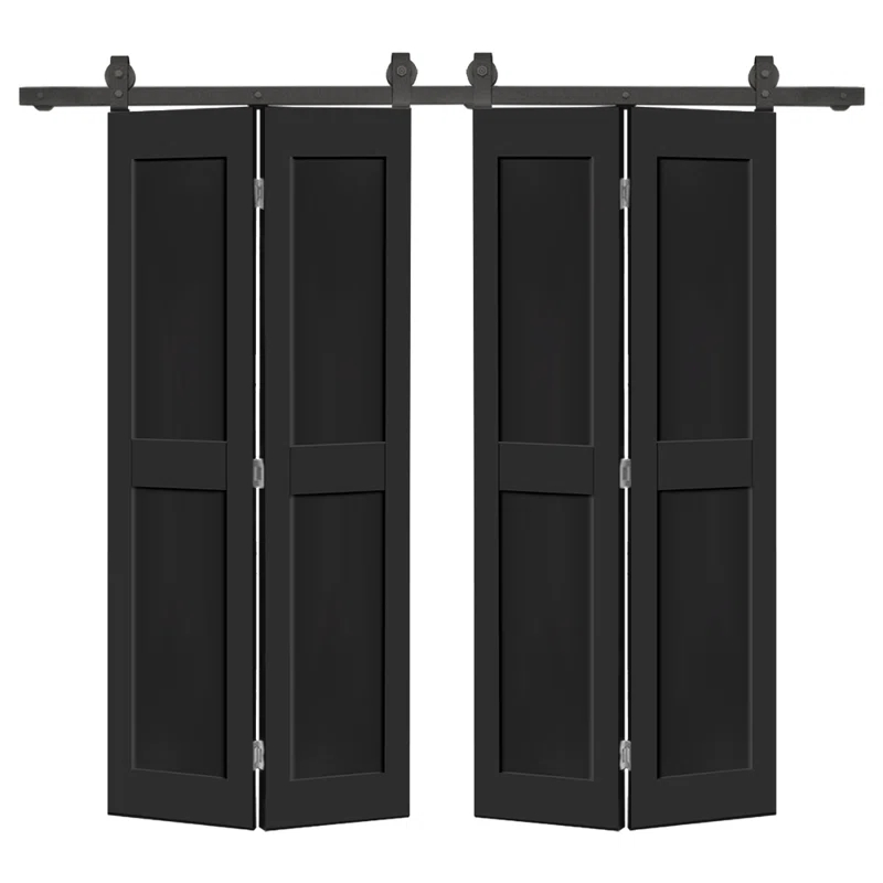 Calhome 2 PANEL Shaker Composite Double Bi-Fold Door with Barn Door Hardware Kit