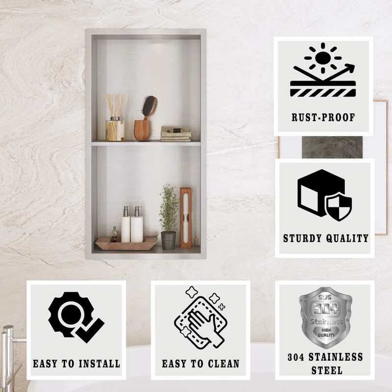 Double Layer Recessed Shower Niche No Tile Needed