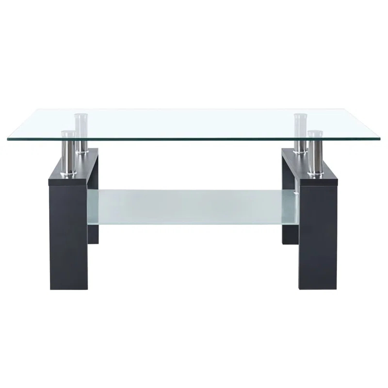 Orren Ellis Paizleigh vidaXL Coffee Table, Tempered Glass Top, Center Table, 37.4''x21.7''x15.7''