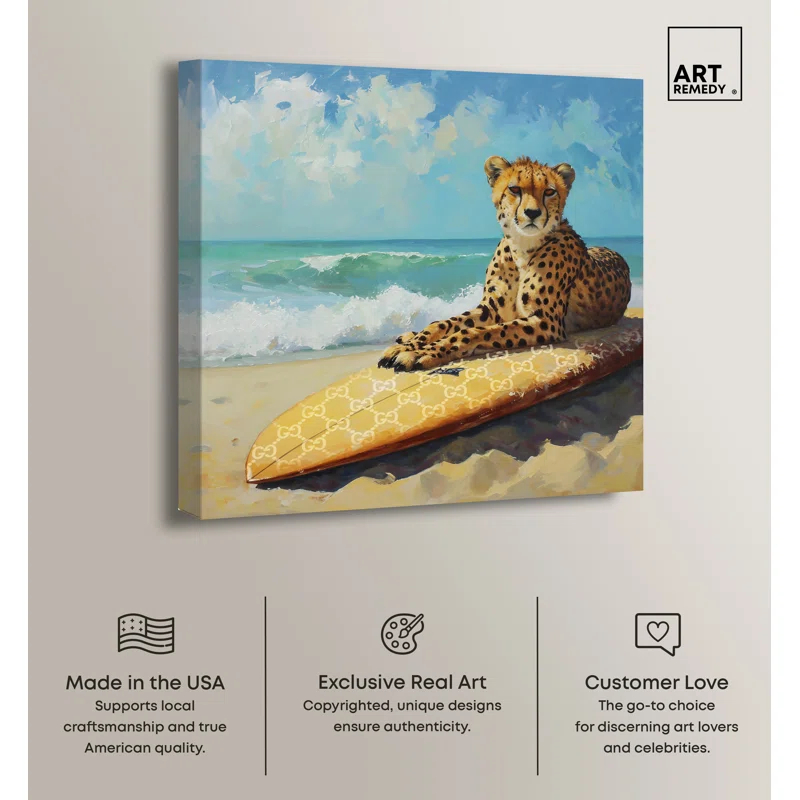 Art Remedy Cheetah Surfer Coastal Wall Art by Art Remedy