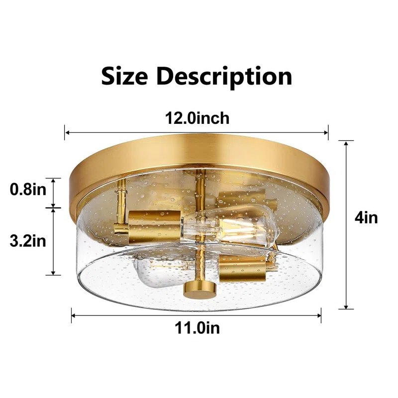 Flush Mount Ceiling Light Fixtures, 2-Light and Ceiling Mount for Farmhouse with Glass Lampshade