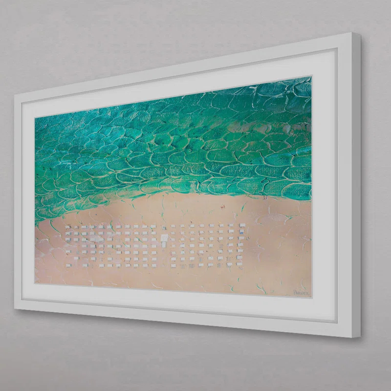 Parvez Taj 'White Umbrella Beach' by Parvez Taj Framed Print