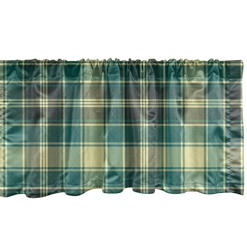 Ambesonne Ambesonne Plaid Valance Pack of 2 Stripes in Tartan Pattern Yellow Jade Green Grey