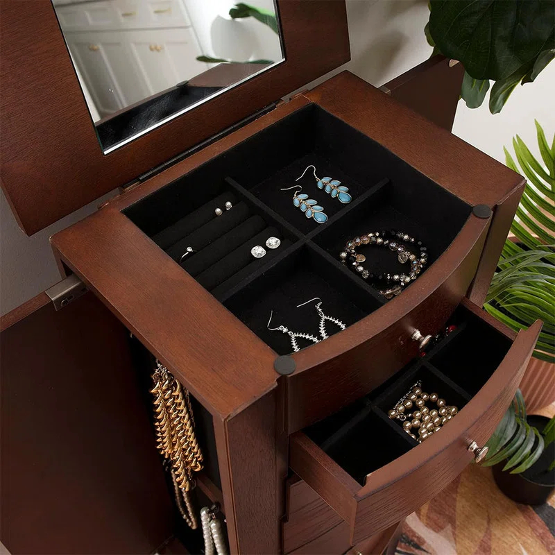 DEBLIT Contemporary Jewelry Armoire with 6 Drawers, Engineered Wood Finish, Merlot