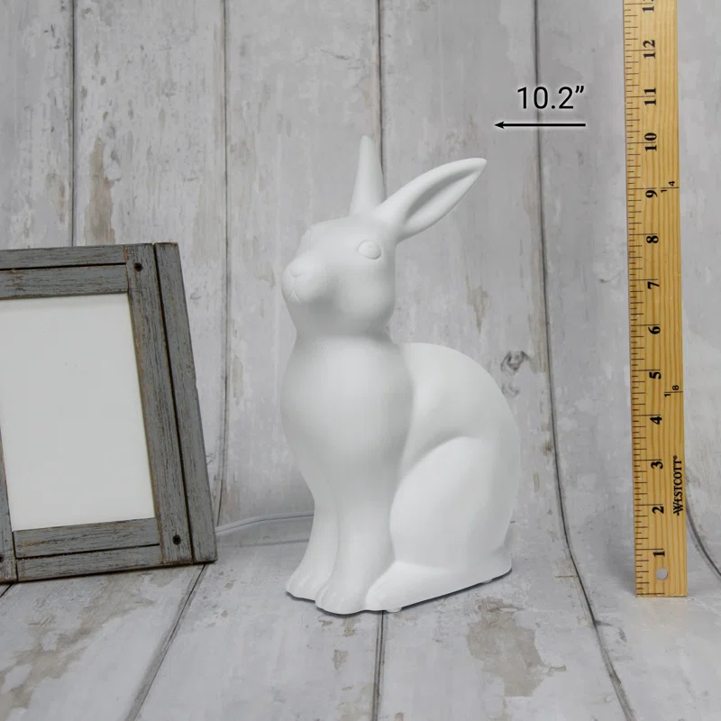 Gracie Oaks Creekwood Home 10.43" Glowing Ceramic Bunny Rabbit Light, For Home Décor, Nightstand, End Table, Entryway, Bookshelf, Kid's Room, White