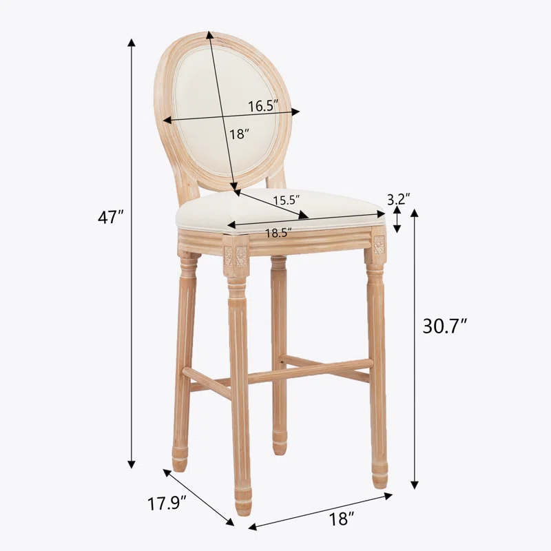 Rosdorf Park French Country Wooden Barstools  With Upholstered Seating , Beige and Natural,set of 2