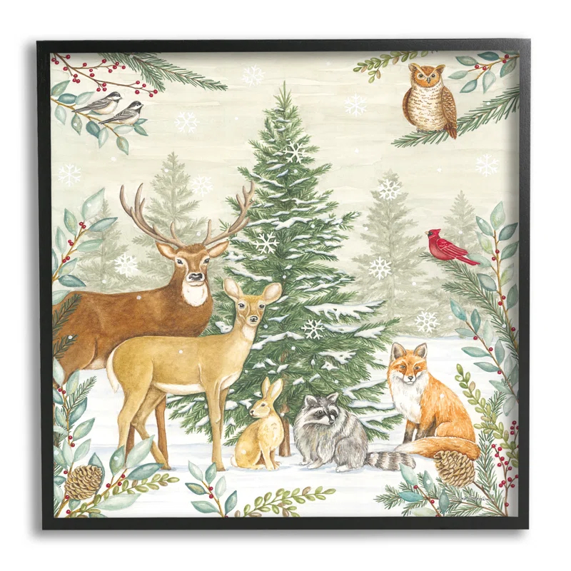 Stupell Industries Ax-665-Giclee " Woodland Animals In Winter " by Deb Strain