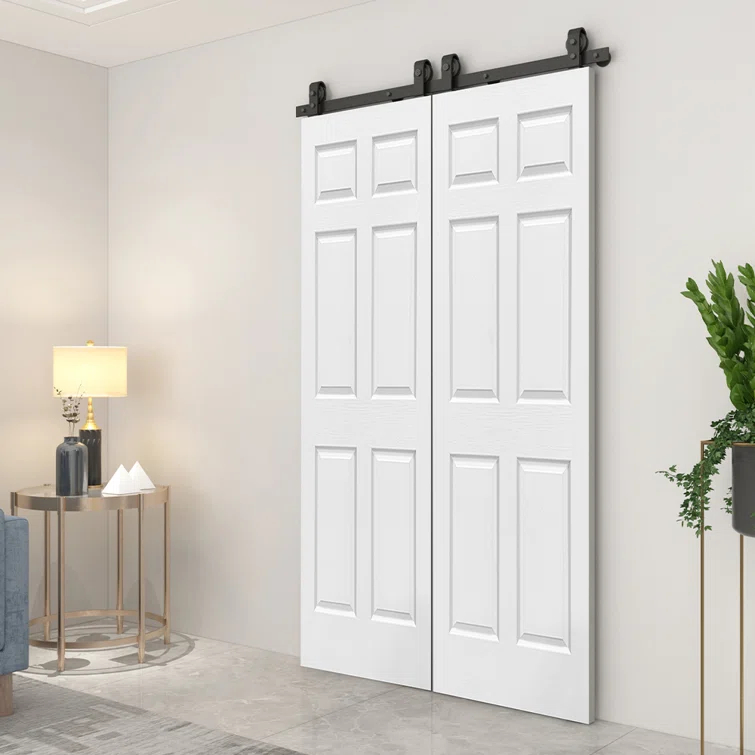 Calhome Paneled MDF Composite Double Bifold Barn Doors with Installation Hardware Kit