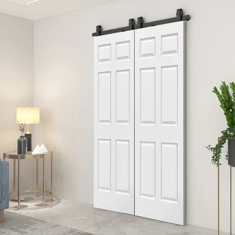 Calhome Paneled MDF Composite Double Bifold Barn Doors with Installation Hardware Kit