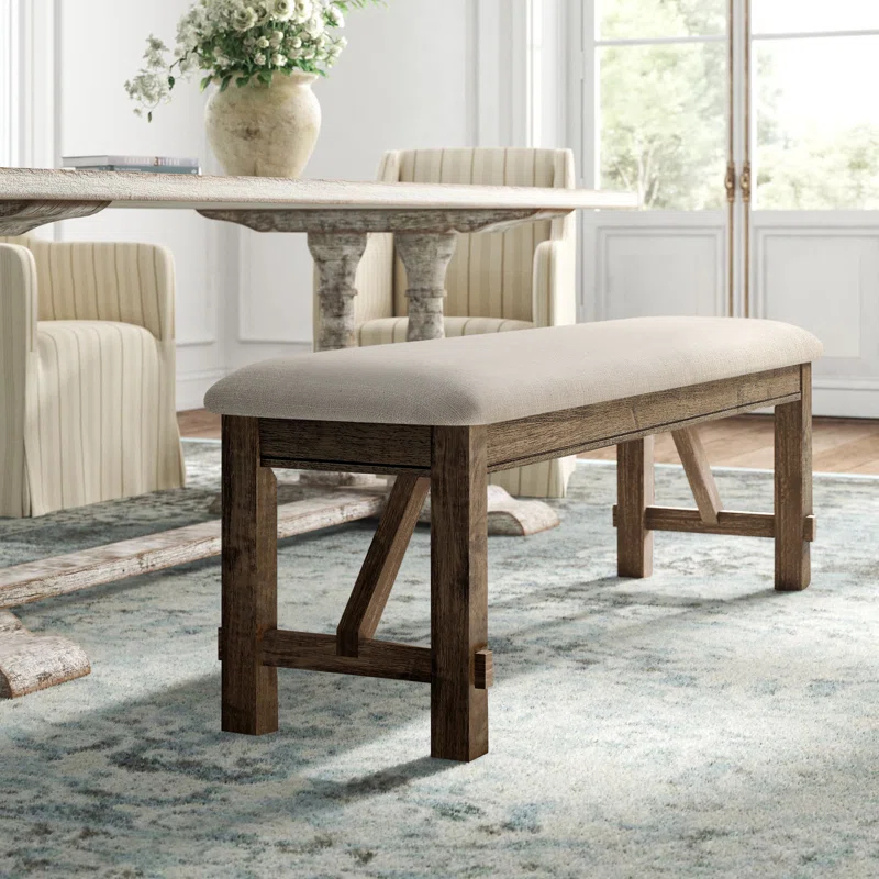 Gigi 60" Solid Wood and Upholstered Farmhouse Dining Bench
