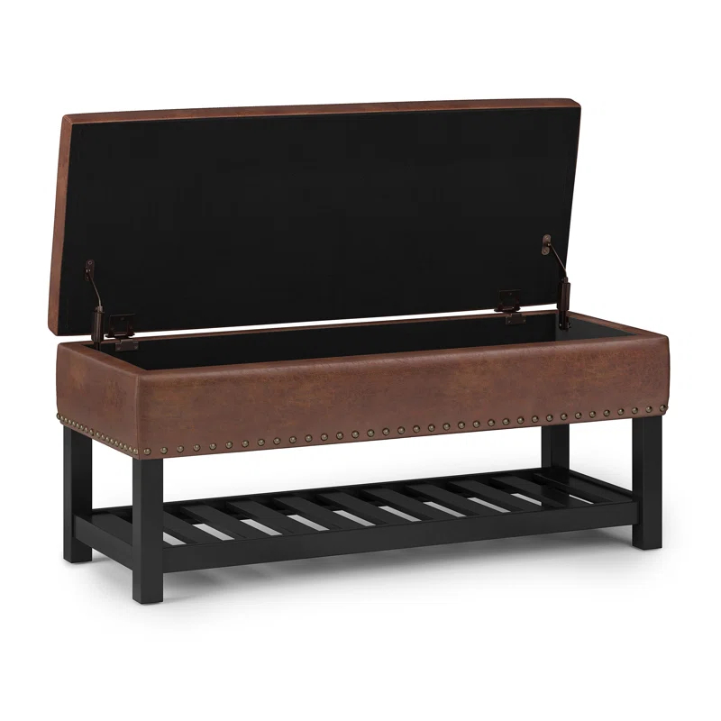 Simpli Home Lomond Faux Leather Upholstered Storage Bench