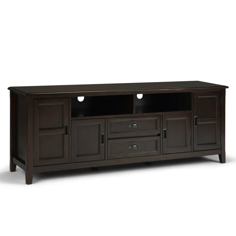 Simpli Home Burlington 72"W Solid Wood TV Stand for TVs up to 80" with 4 Cabinets