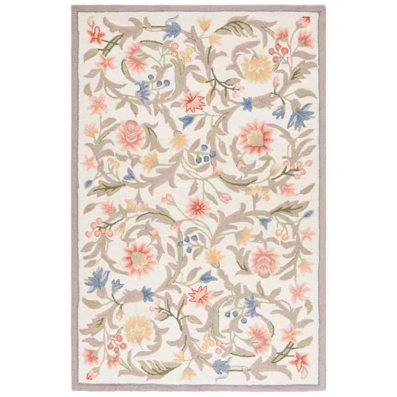 Hand Hooked Wool Floral Rug