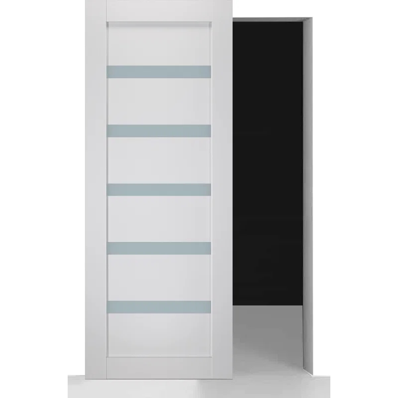 Belldinni Leora Paneled Manufactured Wood And Frosted Glass Solid Core Interior Sliding Hidden Barn Door With Base Board With Installation Hardware Kit