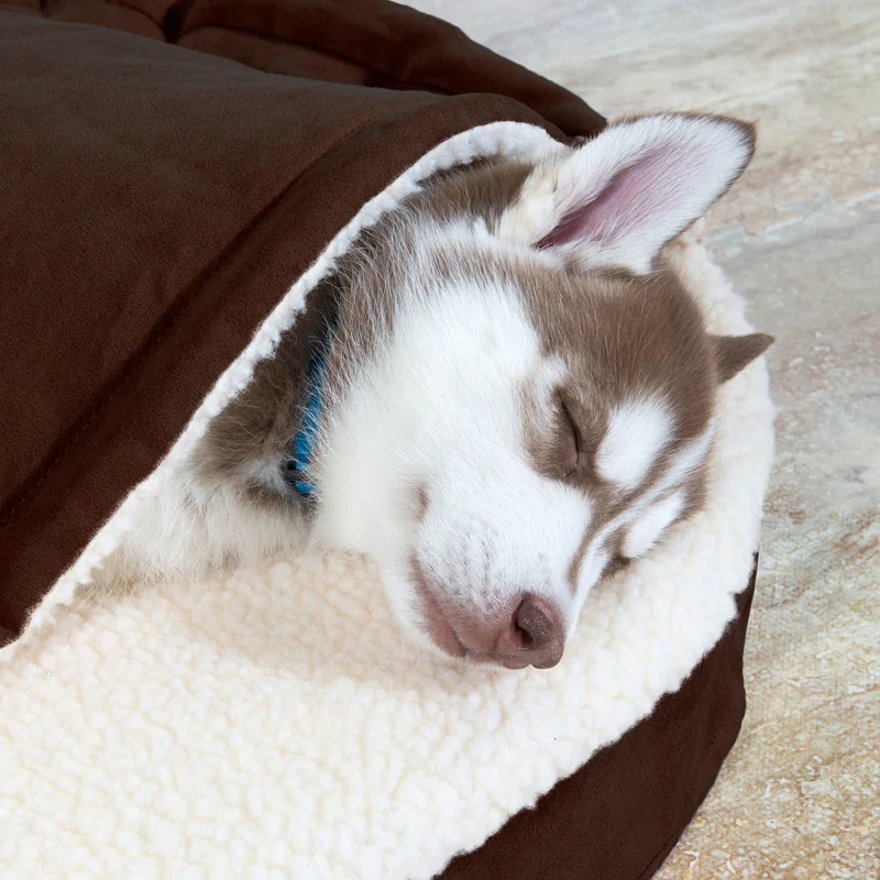 FurHaven Faux Sheepskin Round Hooded Orthopedic Dog Bed