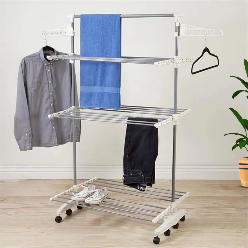 Everyday Home Heavy-Duty 3-Tier Laundry Rack - Stainless-Steel Indoor Clothing Organization and Storage Shelf for Hanging, Folding, or Drying by Everyday Home
