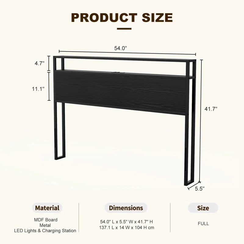 Ivy Bronx Kaiwei Storage Headboard With Led Lights & Charging Station - Industrial Metal And Wood
