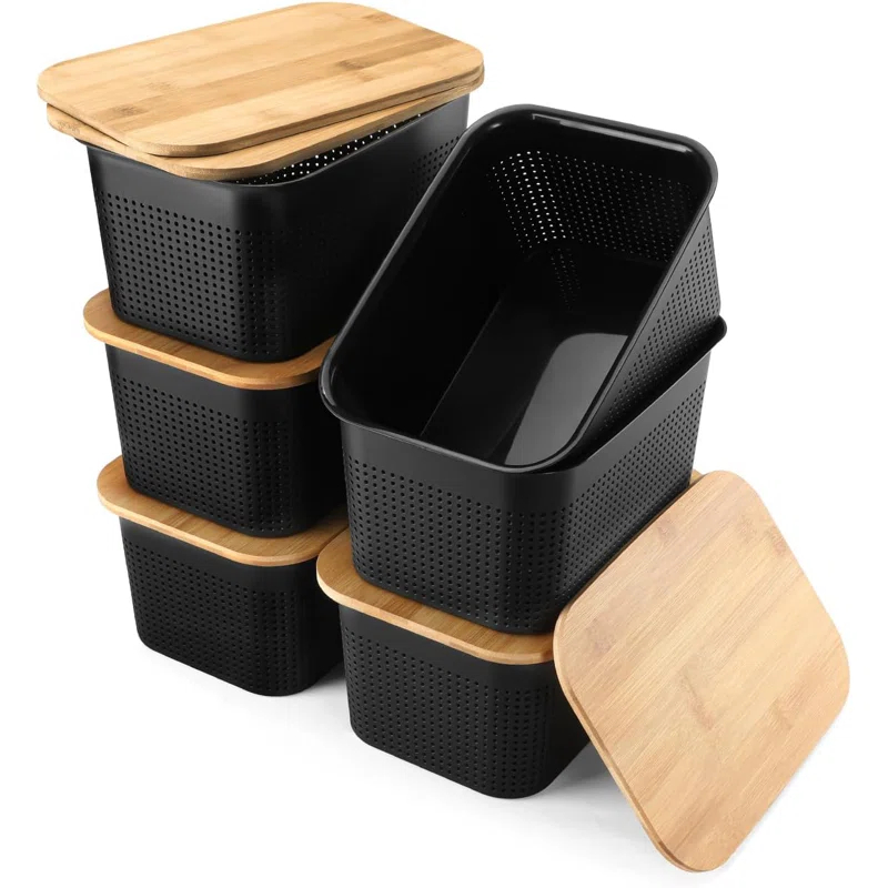 Gracie Oaks Plastic Storage Bins With Bamboo Lids