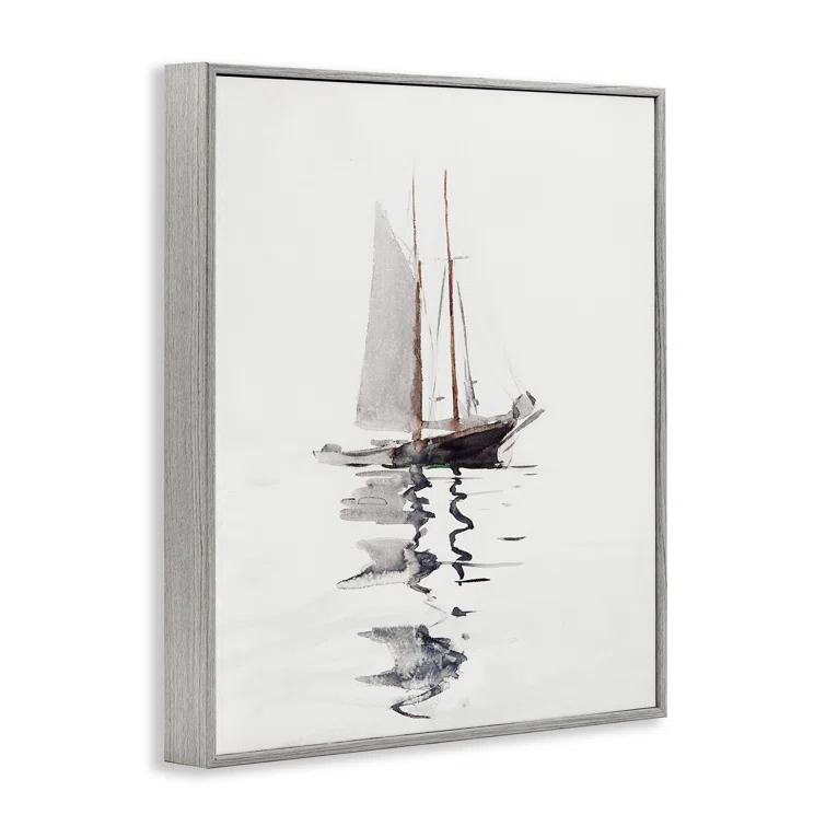Stupell Industries " Tranquil Sailboat Vessel Floating Lone Ocean Reflection " by Lettered And Lined Painting Print