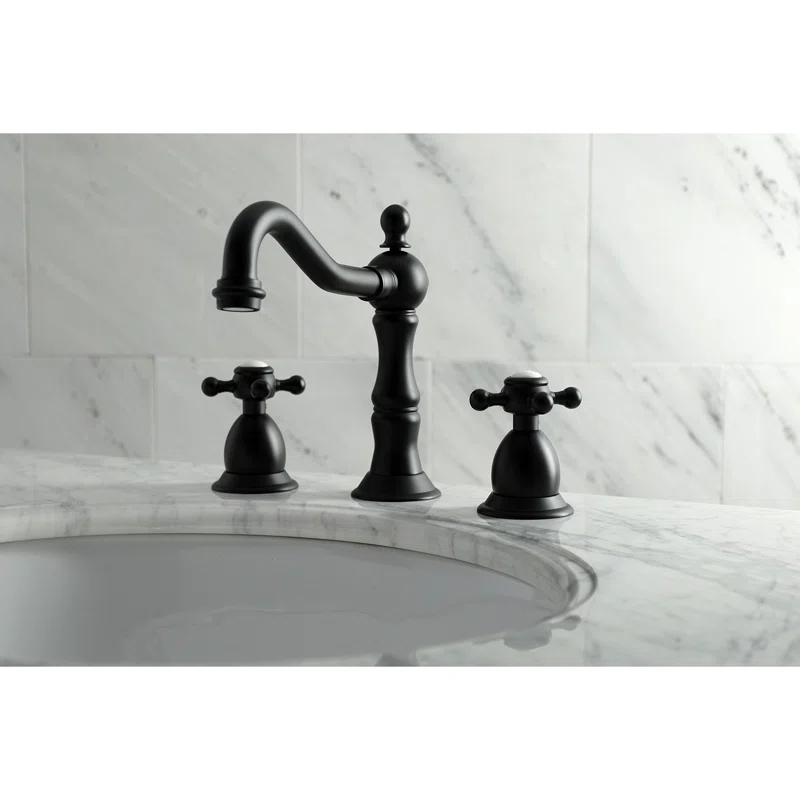 Kingston Brass Heritage Two-Handle 3-Hole Deck Mount Widespread Bathroom Faucet with Brass Pop-Up Drain