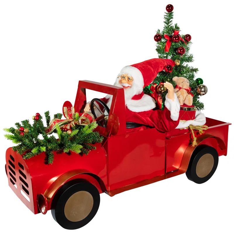 Northlight Seasonal Animated And Musical Santa Driving Vintage Truck Christmas Decoration - 36.5"