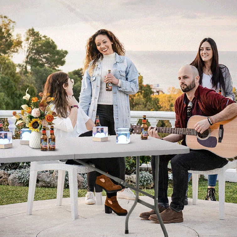 Bring Home Furniture 8Ft Heavy Duty Folding Table, Indoor Outdoor Portable Plastic Picnic Desk with Steel Legs and Handle