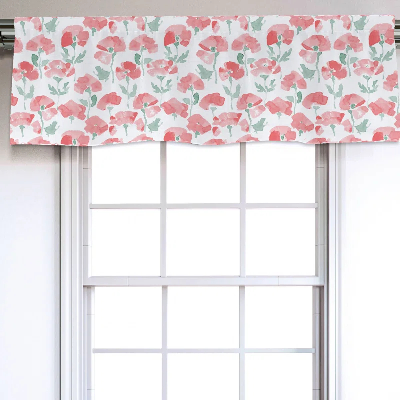 Ambesonne Sateen Floral Ruffled Window Valance