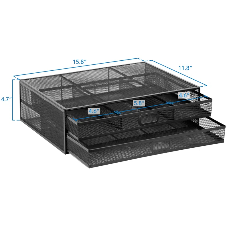 Mount-It! Computer Monitor Stand With Drawers, Metal Mesh Riser & Organizer For Laptop and Computer