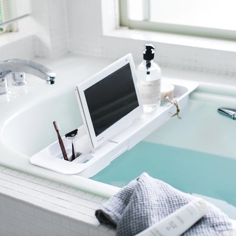 Yamazaki Home Tower Yamazaki Home Expandable Bathtub Caddy - Bathroom Tray Table Holder, 1.77" Height