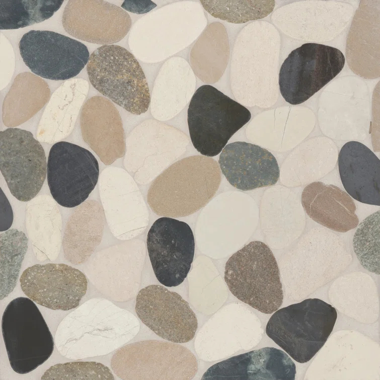 Bedrosians Waterbrook 12" x 12" Natural Stone Pebbles Wall & Floor Tile in Malaga Bay