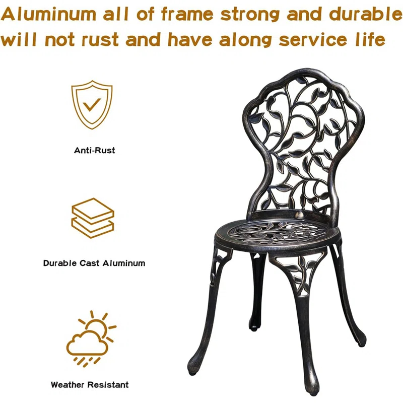 Fleur De Lis Living Patio Bistro Set.Rust-Resistant Cast Alumin...