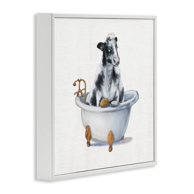 Dairy Cow in Bathtub Country Farm Animal by Donna Brooks - Painting on Canvas
