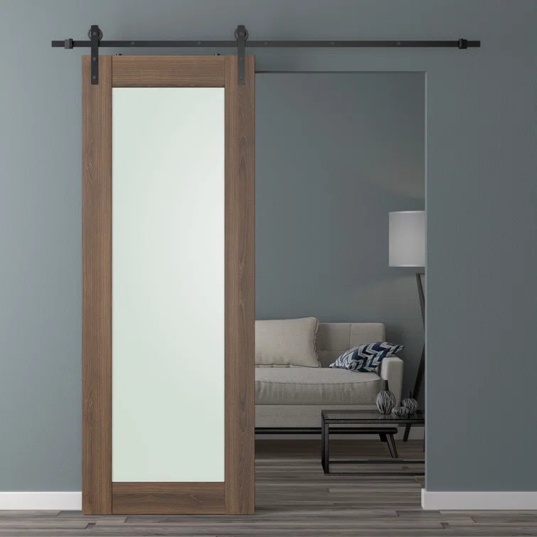 Belldinni Avon 207 Solid Manufactured Wood and Glass Paneled Prefinished Barn Door with Installation Hardware Kit
