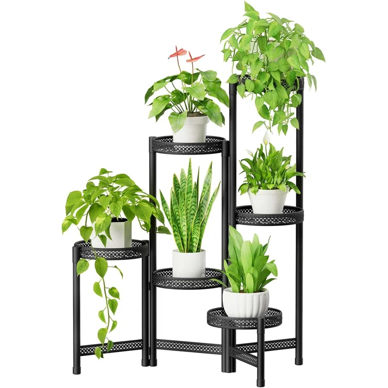 17 Stories 6 Tier Metal Plant Stand, Indoor/Outdoor Corner Rack, Folding Iron Display Shelf
