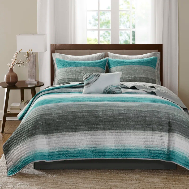 Madison Park Essentials Saben Microfiber Quilt Set with Cotton Bed Sheets
